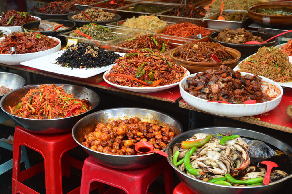 spicy dishes at a Korean market